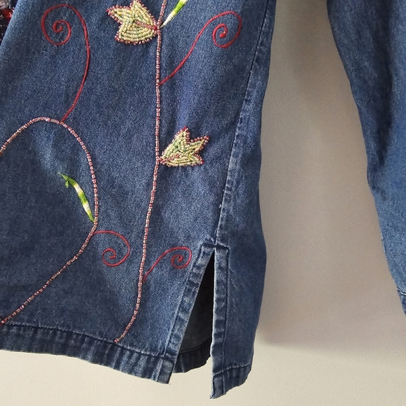 Quacker Factory Denim Sequin Button-down Shirt Size S - Picture 4 of 7